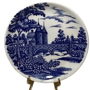 VTG Bread Plate Norlean Earthenware Ghent Japan Blue/White 6”